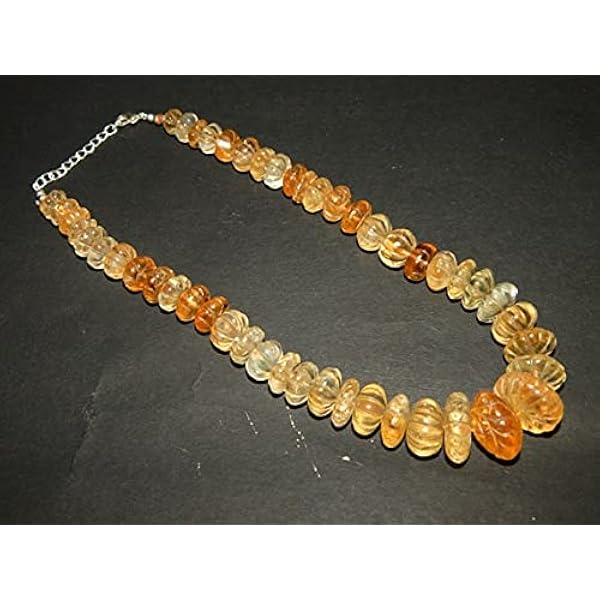 LKBEADS Unique Fancy citrine pumpkin shape gemstone Necklace 10 x 19 mm 17"